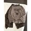 Pijama de Manga Larga Estampado Estilo Retro Americano para Mujer, Pantalón de Otoño de Alta Gama, Conjunto de Ropa para el Hogar con Estampado de Leopardo que se Puede Usar Afuera