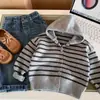 Suéter Bangcheng para Niños 2026 Invierno Nuevo Cardigan de Punto Rayado con Capucha Espeso para Niños Ropa de Abrigo de Invierno para Bebé
