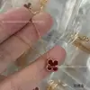 Colar de Trevo de Quatro Folhas Versão de Luxo para Mulheres, Banhado a Ouro Rosa 18K, Ágata Vermelha, Pingente Totalmente Diamantado, Corrente Versátil Clavicular V-Gold de Luxo Leve