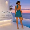 Vestido de verano de estilo europeo y americano con cuello halter y espalda descubierta para mujer, vestido corto plisado de alta gama, sexy vestido de playa para vacaciones