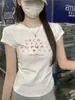 Camiseta de Verano Nuevo Estilo Hombro Derecho Ajustada Manga Corta para Mujer Cintura Fruncida Ajustada Corta para Mujer Top Versátil Ropa Exterior Camiseta
