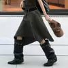 Em estoque~Botas longas de bico fino com rebites para mulheres, botas de montaria com fivela de cinto vintage e salto grosso, botas pretas empilhadas para mulheres