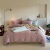 Juego de Cama de Cuatro Piezas Espeso de Algodón Cepillado para Otoño e Invierno, Clase A, con Acabado de Alta Gama, Bloques de Color, Funda Nórdica Amigable con la Piel, Ropa de Cama y Sábana Ajustable 1.2m