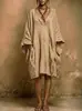 Vestido Midi Cor Sólida de Marca Independente Novo Estilo 2026 Europeu e Americano Decote V Manga Morcego Amazon Caimento Solto