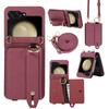 Aplicável à capa de celular Samsung Z Flip5 padrão lichia pulseira de pulso porta-cartões bainha de couro Flip4 suporte com cordão dobrável