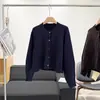 Cardigan Minimalista de Punto de Lana con Cuello Redondo, Botones, Holgado, Recto, Manga Larga, Suéter Abrigo de Lana Casual de Color Sólido para el Trabajo