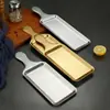 Plato Rectangular de Acero Inoxidable Coreano con Asa Plato Dorado para Barbacoa Fondo Plano Plato para Carne Plato para Bistec Occidental Comercial