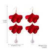 Brincos Europeus e Americanos Exagerados de Flor Vermelha Brincos Vermelhos Rose Ankra Brincos Vermelhos Longos com Franja Brincos