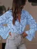 Transfronterizo Europeo y Americano 2025 Comercio Exterior Japonés y Coreano Ropa de Mujer Estilo Coreano Nuevo Hueco Casual Camisa de Encaje Blusa de Encaje para Mujer