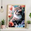 Pintura de diamante 5D DIY con diseño de gato de dibujos animados de Amazon, flor, lindo gato, diamante redondo completo, decoración para sala de estar, cuadro colgante, venta directa de fábrica