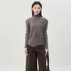 Tricô de Caxemira Feminino Novo Estilo de Inverno Gola Alta Meia Tricô Base com Tricô Plissado Assimétrico Top de Cor Pura