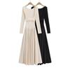 Vestido europeo y americano de principios de otoño nuevo con costuras estilo Hepburn elegante cuello cuadrado manga larga para mujer adelgazante falda larga de vuelo amplio
