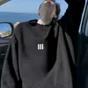 Sudadera negra minimalista estilo americano con cuello redondo para hombre, adecuada para primavera, otoño e invierno, marca de moda, corte holgado, casual, talla grande, sin capucha