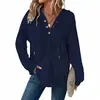 Stock Listo 2025 Sudadera con Capucha para Mujer Transfronteriza Europea y Americana Tejido de Gofre con Cuello en V Botones Cordón Sudadera