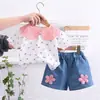 Shorts esportivos casuais para meninas de 1 a 5 anos, verão, versão coreana para meninas, fofo, com gola de boneca, manga curta, conjunto, atacado, fofo