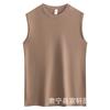 Camiseta Regata de Algodão Puro 200g Masculina Solta Sem Mangas Cor Sólida Verão Fitness Esportes Gola Careca