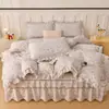 2026 Nuevo Juego de Falda de Cama Acolchada con Encaje de Tres o Cuatro Piezas, Algodón Lavado, Falda de Cama de Encaje Estilo Princesa Coreana, Transmisión en Vivo