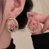 Pendientes de Ámbar con Flores Secas Estilo Chino, Moda Clásica Vintage Versátiles Elegantes de Gama Alta Nuevos Pendientes Estilo Chino