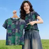 Camiseta de Manga Corta con Estampado de Letras Retro para Mujer, Verano Holgada, Nuevo Estilo Coreano 2026, Top de Hermoso Diseño para Mujer