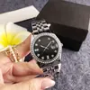 Bisel completamente de diamantes, correa de reloj para mujer en tono dorado, calendario, reloj de pulsera de cuarzo para mujer, reloj minimalista para mujer