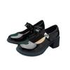 Sapatos Mary Jane de Couro Estilo Francês para Mulheres, Novo Modelo Verão 2026, Adequados para Combinar com Vestidos, Salto Alto com Fechamento em Velcro, Salto Grosso, Sapatos de Salto Baixo com Bico Aberto