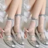 Calcetines de cristal verano finos transparentes calcetines de cristal tubo de encaje calcetines de encaje con lazo JK japoneses