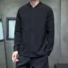 Nueva Camisa de Lino de Algodón Chino Estilo Zen Botón de Rana Manga Larga Temporada de Primavera y Otoño Estilo Nacional Ropa para Hombre Color Sólido Cuello en V Casual Retro
