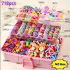 Conjunto de 718 Peças de Acessórios de Cabelo Infantis, Elásticos de Cabelo para Meninas, Presilhas de Cabelo, Tiaras de Princesa, Caixa de Presente, Não Danifica o Cabelo, Acessórios de Cabelo Fofos