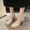 Zapatos Mary Jane de Tacón Alto 2023 primavera y verano nuevos retro tacón grueso medio zapatos de una sola capa tacones altos gran cantidad Congyou