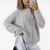 Suéter de tricô casual solto de cor sólida, marca independente transfronteiriça europeia e americana, novo suéter de tricô com tranças de gola redonda plus size para mulheres