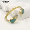 Wt-B713 Nuevo Más Vendido Amazonita, Amatista, Cristal Rosa, Piedra Multicolor en Forma de Corazón, Pulsera Fina Abierta de Latón para Mujer