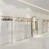 Estante de exhibición para tienda de ropa Estante de exhibición para ropa de mujer Acero inoxidable cepillado Colgador de pared para colgar ropa Colgador de pie para ropa de niños Colgador lateral