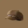 Hebilla de Cinturón Versátil de Primavera Sombrero Octagonal Estilo Coreano Gorra de Boina Casual para Mujer, Hace que la Cara se Vea Más Pequeña, Boina de Lana Retro para Mujer