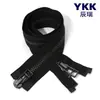 En stock YKK No. 5 cremalleras metálicas YKK de doble cursor, abiertas en ambos extremos, de plata antigua, con cinta de tela blanca y negra, 2 tipos de tiradores, para chaquetas de plumas
