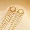 Brincos Longos com Franjas em Forma de Gota Banhados a Ouro Real Fivela de Orelha Elegante Longa Brincos de Sentido Avançado Exagerado Atacado