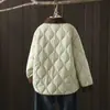 Chaqueta de plumón de algodón acolchada con rombos, cuello camisero de color block, estilo Chanel pequeño, para mujer, invierno, estilo coreano, ligera, acolchada, cálida, abrigo de algodón, prenda de abrigo corta