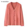 Cardigan de lã com decote em V espesso, 12 pontos, virtual pull-up, flor, manga de ombro afivelada à mão, casaco de cashmere feminino