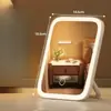 Espelho de Maquiagem LED Portátil com Luz, Espelho de Bancada com Rotação de 360 graus
