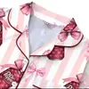 Pijama de Cardigan Rosa de Seda de Leche Transfronterizo Europeo y Americano para Mujer, Shorts de Manga Corta, Conjunto Casual Cómodo y Transpirable para el Hogar
