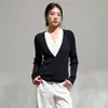 Suéter de tricô feminino falso duas peças, novo design de outono 2026, modelagem justa, top cardigã com textura de listras verticais