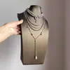 Estilo Doce e Cool Único [Conjunto de Três Peças] Colar Multicamadas Cinza Prata com Toque de Luxo, Acessório Único e Distinto para Mulheres