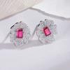 Pendientes de Tachuela Lujosos Ligeros Micro-Incustados con Circonita Aaaaa y Diamantes Completos con Piedra Principal de Corindón Rojo, Elegantes y con Estilo en Plata 925