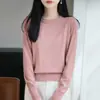 Suéter tejido de algodón puro estilo francés, suave y amigable con la piel, para mujer, clásico de cuello redondo y manga larga, top básico de algodón para primavera y otoño