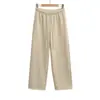 Calça Reta de Perna Larga Elegante com Forro de Lã Outono Calça de Outono Elástica de Cintura Alta Cor Lisa com Cadarço Calça Esportiva Casual para Mulheres