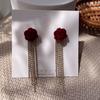 Pendientes de plata 925 con forma de estrella de Internet, con lazo de terciopelo rojo, para novia, con perlas, para mujer.