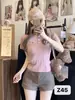 Camiseta Curta de Tricô de Manga Curta para Mulheres, Novo Estilo de Primavera, Doce e Elegante, com Bordado de Dachshund, Caimento Justo, Top Emagrecedor, Direto da Fábrica