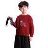 Roupas de Ano Novo do Ano do Cavalo para Crianças, Suéteres Grossos para Meninos Outono e Inverno, Roupas Vermelhas de Ano Novo, Camisetas de Malha da Moda para Bebês