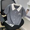 Cuello de muñeca gris francés Verano 2025 Nuevo Niñita Contraste Punto Lazo Top de Moda que Reduce la Edad