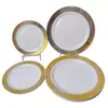 Bandejas de Plástico Desechables de Rejilla Pequeña 7.5 pulgadas 10.2 pulgadas con Fondo Blanco y Bordes Dorados, Bordes de Rejilla en V, Plástico Duro, Exclusivamente para Uso Transfronterizo