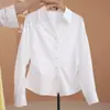 Chamarra tipo camisa con cuello polo y empalmes de encaje para mujer, Nuevo estilo primavera y otoño, Gama alta, Rejuvenecedora, Ceñida a la cintura, Top único y súper elegante